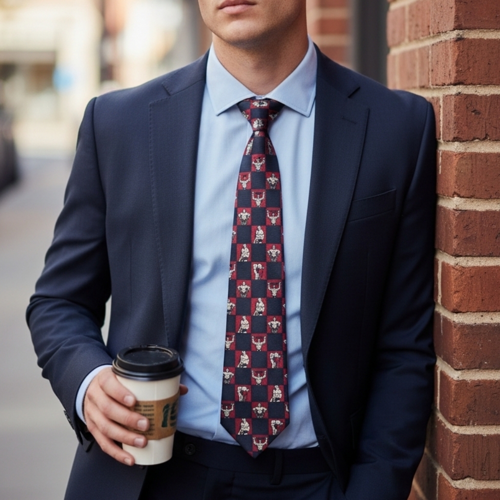 Vintage Josh Bach Body Builder Printed Checkered Neck Tie